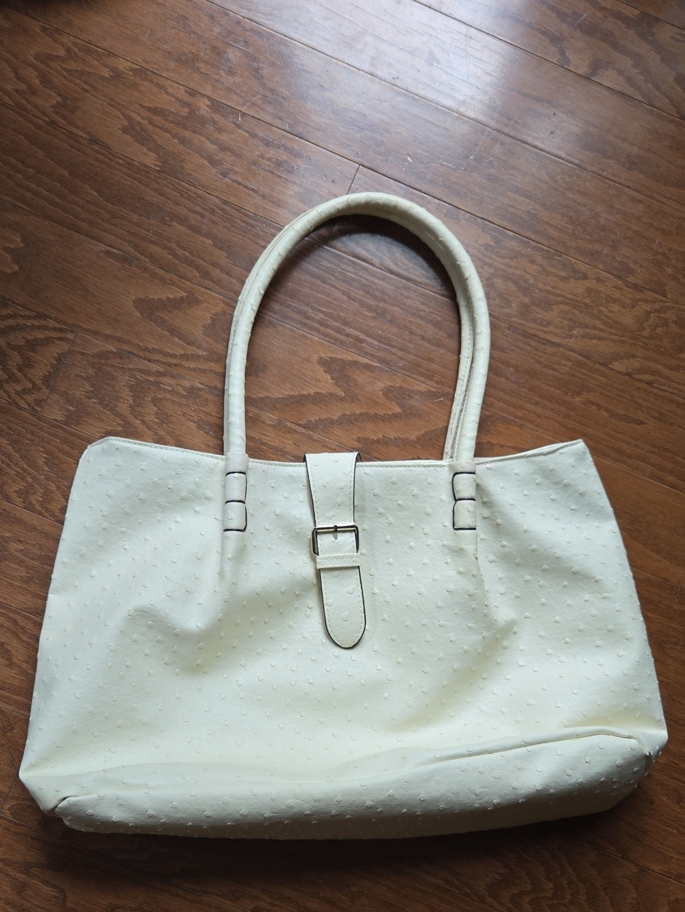 Cream Tote Handbag with Buckle Detail